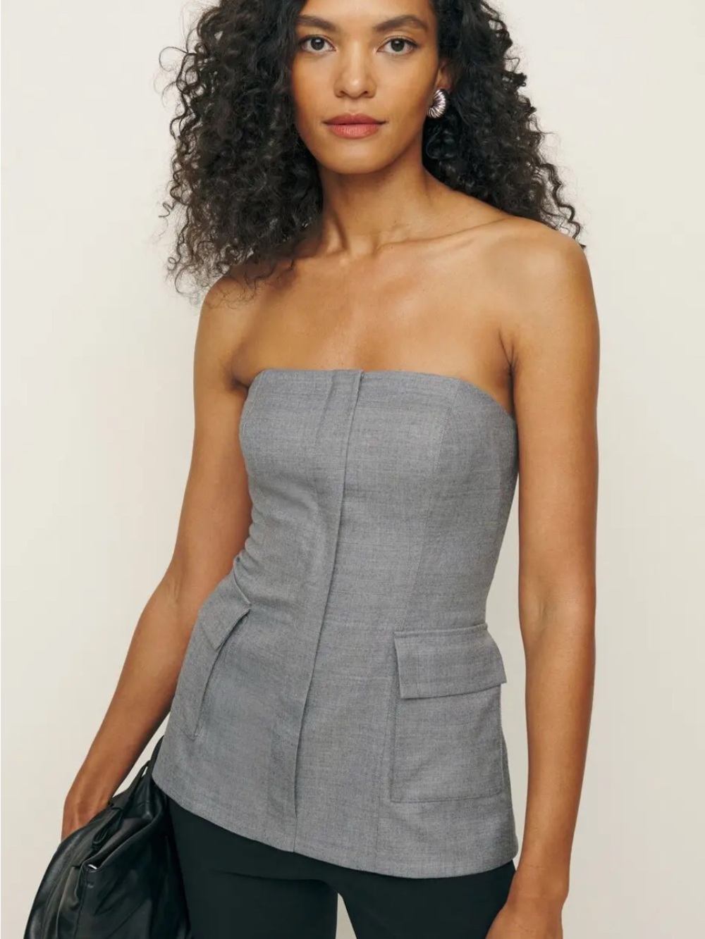 Reformation Gray Strapless Tailored Bustier Top
